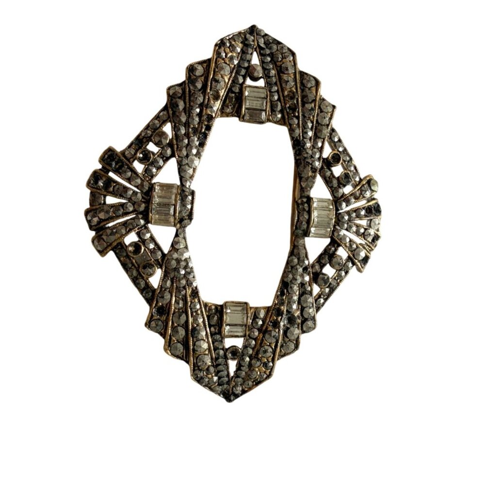 Vintage R. Serbin Art Deco Rhinestone Brooch Signed 3"